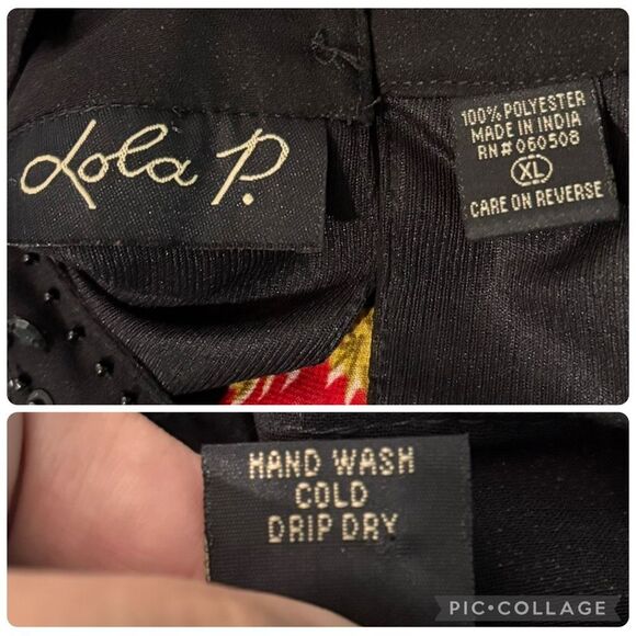 Lola P. Chiffon Shift Colorful Floral Black Dress Embellished Neck Pullover XL - Picture 8 of 10